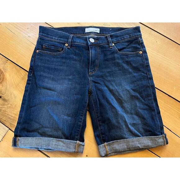 Loft Shorts Womens Size 26/2 Roll Cuff Denim Jean Mid Rise Bermuda summer dark - Picture 1 of 6